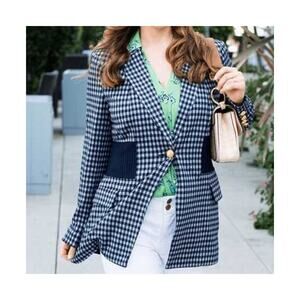 CABI Women's Checkup Blazer Perwinkle & Navy Size Small